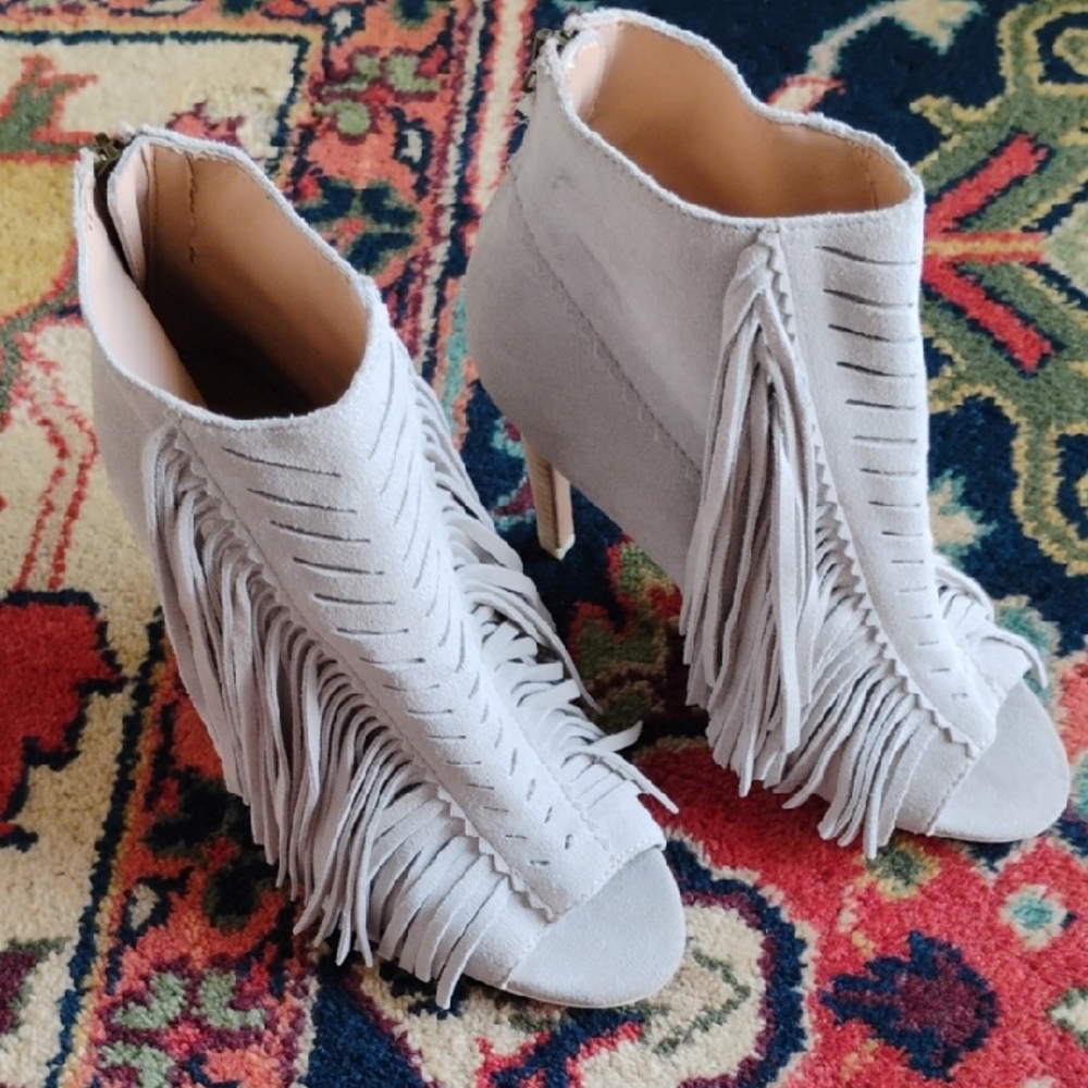 Joe's Jeans Ness Light Gray Fringe Heeled Booties